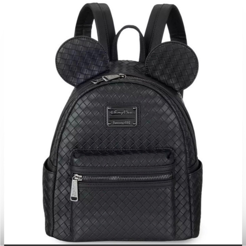 Disney Parks Loungefly Mickey Mouse Black Woven Mini Backpack
